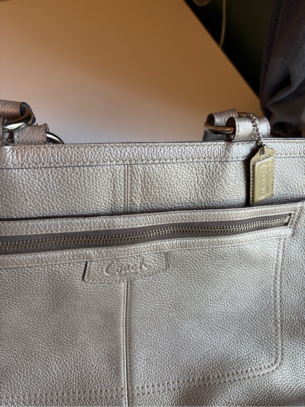Coach Metallic Silver Pebbled Leather Tote